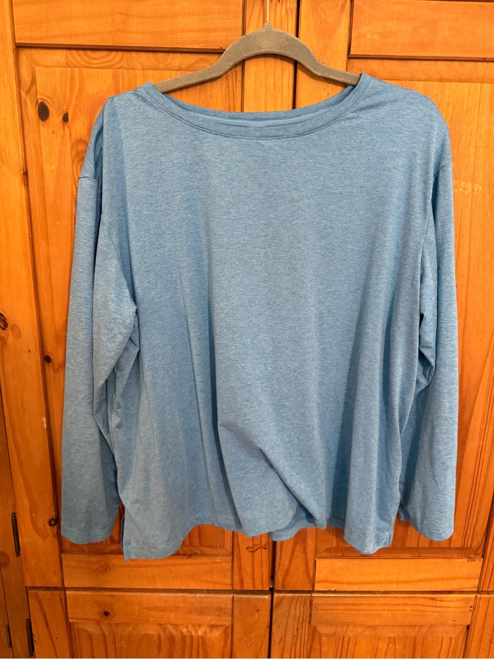 Xersion Heathered Sky Blue Scoop Neck Long Sleeve Top
